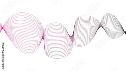 Vector curvy abstract line art wavy flowing dynamic green pink purple yellow black in concept music or sound, wave, wind, information flow	