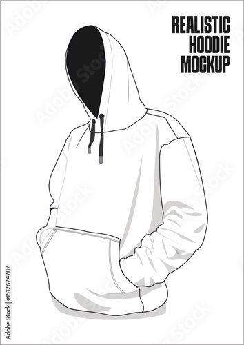 Minimalist Outline Hoodie Mockup With Strings Apparel Fashion Template