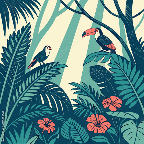Maximalist Tropical Rainforest Vector Illustration