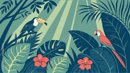Custom Parrot and Hibiscus Vector Art