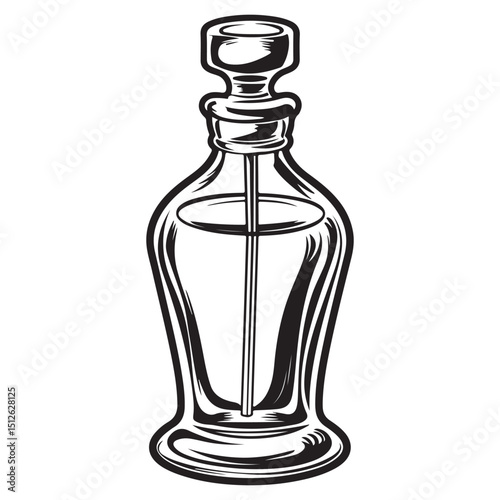 Elegant Perfume Bottle Illustration in Black and White Classic Fragrance Container Detailed Silhouette