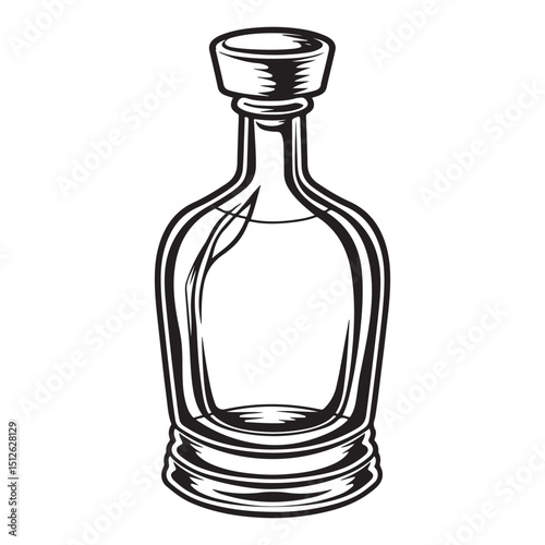 Elegant Perfume Bottle Illustration in Black and White Classic Fragrance Container Detailed Silhouette