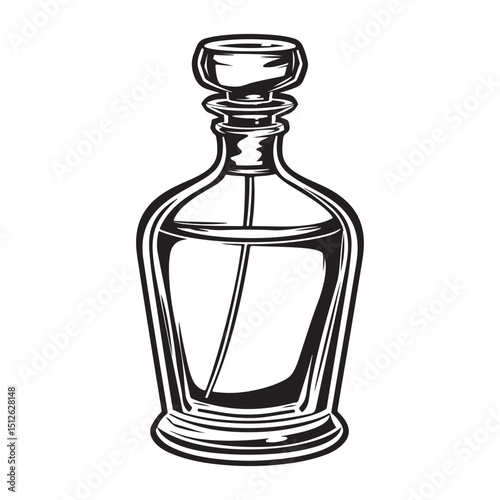 Elegant Perfume Bottle Illustration in Black and White Classic Fragrance Container Detailed Silhouette