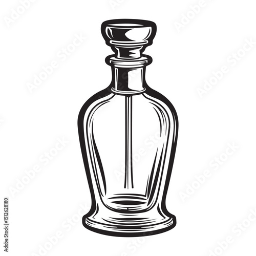Elegant Perfume Bottle Illustration in Black and White Classic Fragrance Container Detailed Silhouette