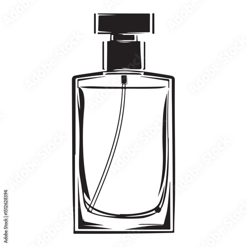 Elegant Perfume Bottle Illustration in Black and White Featuring a Clean and Modern Silhouette Style silhouette