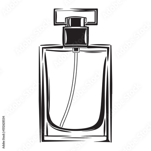 Elegant Perfume Bottle Illustration in Black and White Featuring a Clean and Modern Silhouette Style silhouette