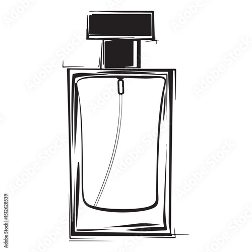 Elegant Perfume Bottle Illustration in Black and White Featuring a Clean and Modern Silhouette Style silhouette