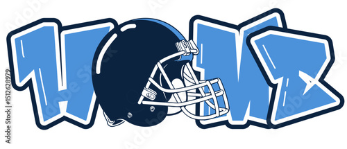 “Home” lettering featuring a football player helmet as the “O”, in sky blue and navy blue tones. A bold, urban style perfect for sports-inspired street art and graffiti.