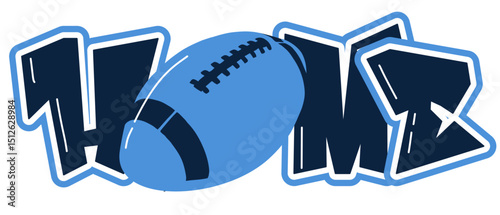 Home lettering featuring a football as the “O”, in sky blue and navy blue tones. A bold, urban style perfect for sports-inspired street art and graffiti.
