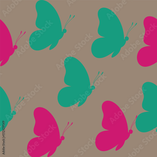A playful repeating pattern featuring bright pink and teal butterflies against a soft neutral background. This lively design is perfect for textiles, home decor, and any project that seeks .