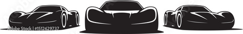 Three Black Silhouette Sports Cars in a Row