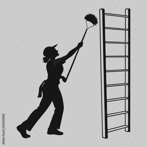 a person dusting a shelf silhouette vector design art and illustration