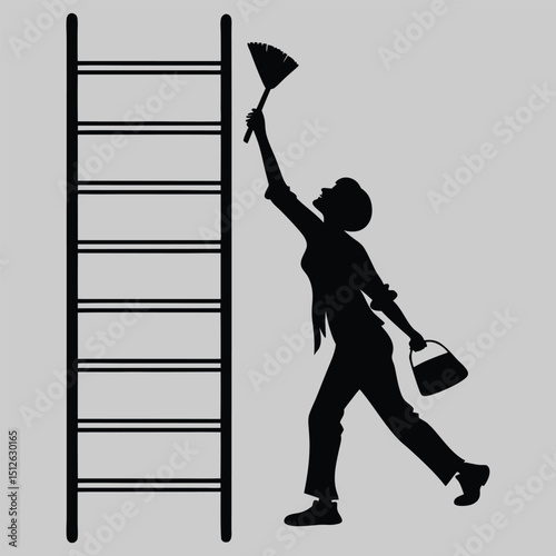 a person dusting a shelf silhouette vector design art and illustration