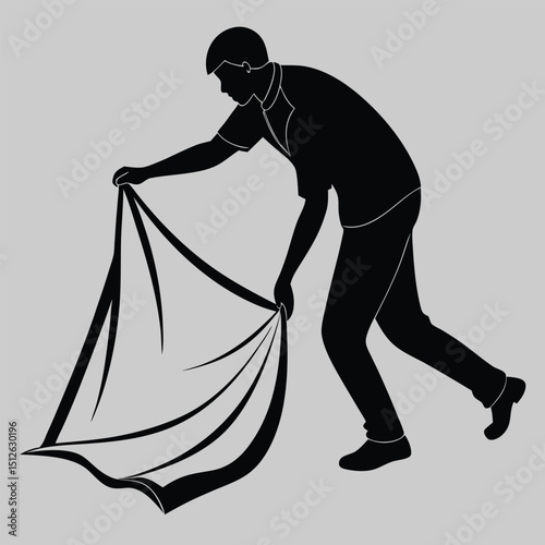 person folding a blanket silhouette vector design art and illustration