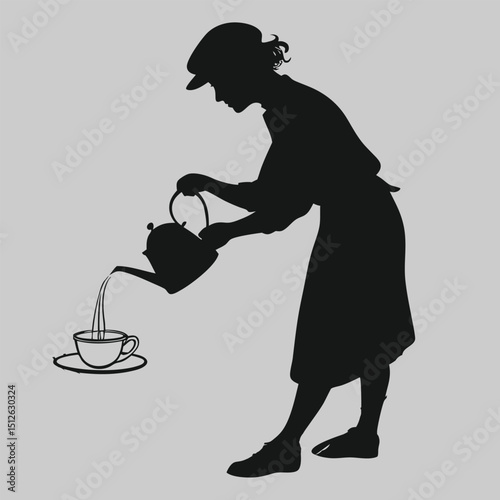 a person pouring tea silhouette vector design art and illustration