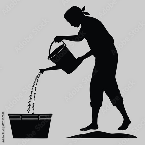 a person pouring water from a jug silhouette vector design art and illustration