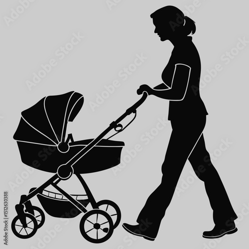 a person pushing a stroll silhouette vector design art and illustration