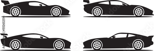Four Black Silhouette Sports Car Icons Set