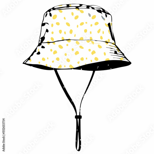 Bucket hat with yellow dots on white background design  