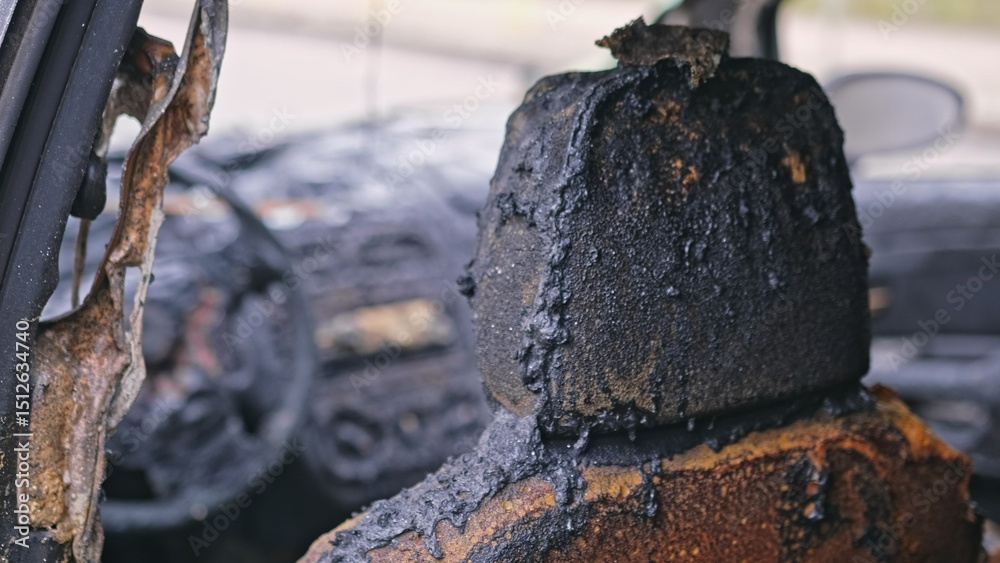 custom made wallpaper toronto digitalBurnt Car Wreck Interior with Melted Plastic Destroyed in Tragic Deadly Road Accident with Fatalities