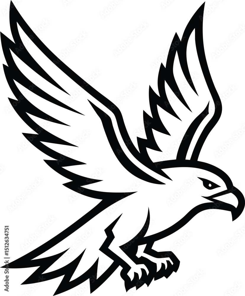 Obraz premium Title (passage format, comma-separated): Eagle flying silhouette, bird in flight vector, soaring eagle icon, wildlife symbol graphic, minimal black design