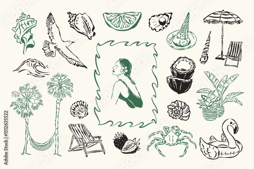 La Dolce Vita vector doodle collection. Coastal lifestyle. Mediterranean life. Italian summer doodles.
