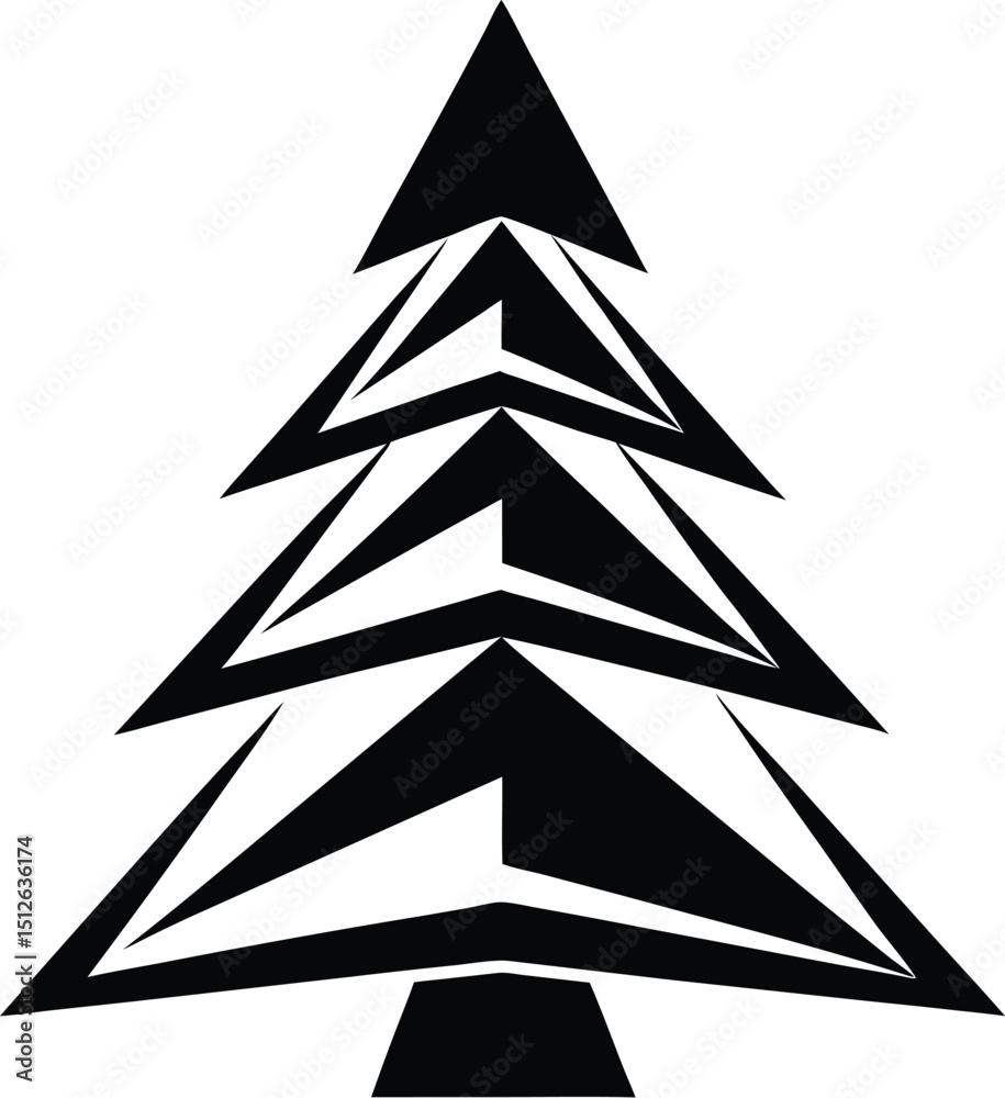 Obraz premium Christmas tree silhouette, holiday tree icon, festive pine vector, seasonal celebration graphic, black winter design 