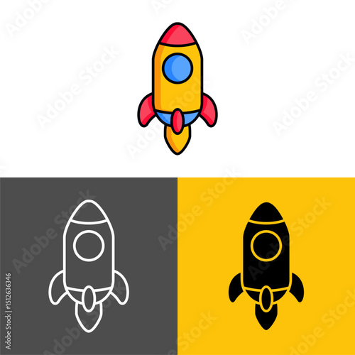 Cute Red Rocket Launch Vector Illustration
