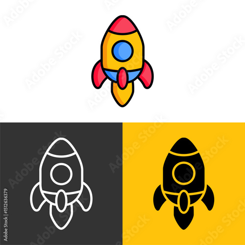 Cute Red Rocket Launch Vector Illustration
