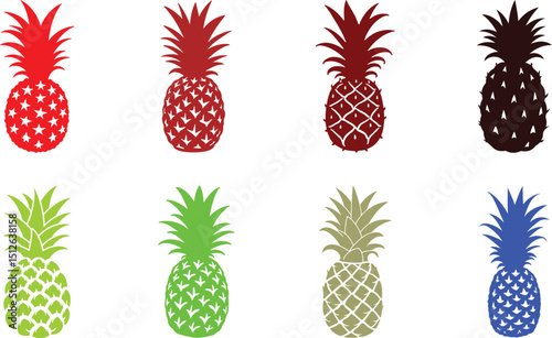 Set Of Color Simple Pineapple Illustration For Vector Art Use On white Background