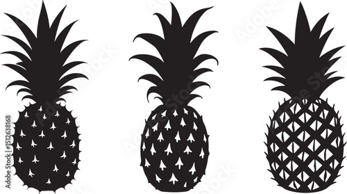 Set Of Stylish Pineapple Black Silhouette For Fruit-Themed Projects