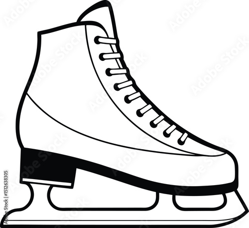 Ice skate silhouette, winter sports shoe, skating boot icon, black vector illustration, cold season activity graphic
