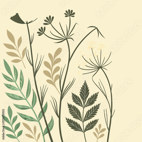 A vector icon of a flat botanical wallpaper seamle mix of herbs