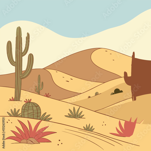 hand drawn vector illustration of a desert