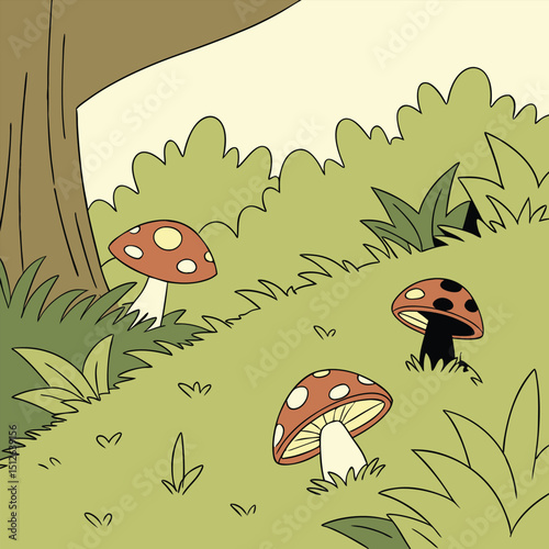 mushrooms in the forest vector background 
