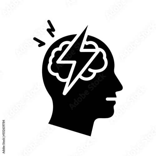 Brainstorming Icon with Lightning Bolt in Silhouette Style  