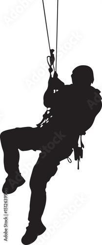 Man Ziplining Silhouette Vector Illustration on Transparent Background