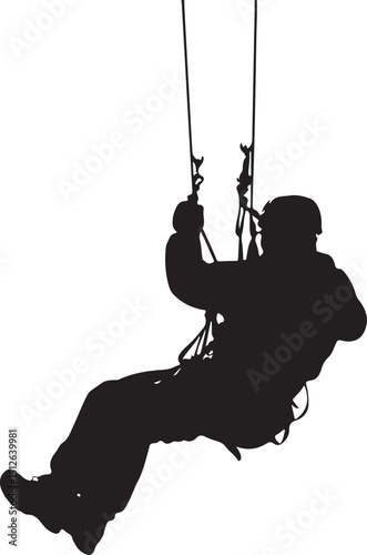 Man Ziplining Silhouette Vector Illustration on Transparent Background