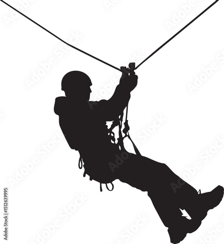 Man Ziplining Silhouette Vector Illustration on Transparent Background