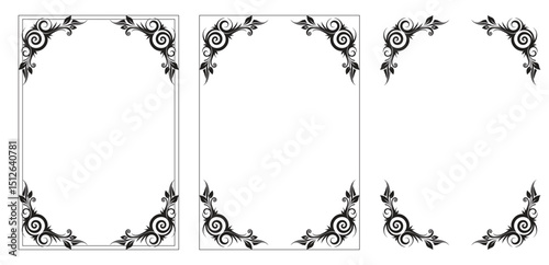 Corner frame, decorative design elements. Geometric and plant parts. Modern card borders. Victorian ornament. Line gold framework. Floral flourish. Splendid vector set