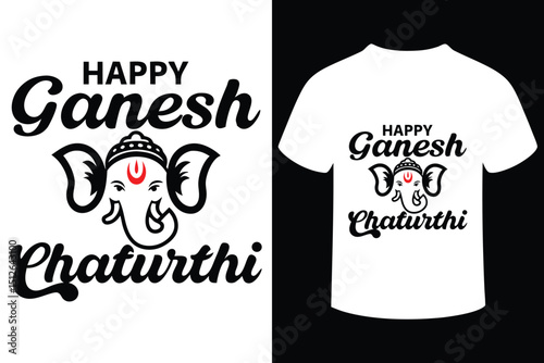 Happy Ganesh Chaturthi Festival T-Shirt Design with Lord Ganesha Illustration
