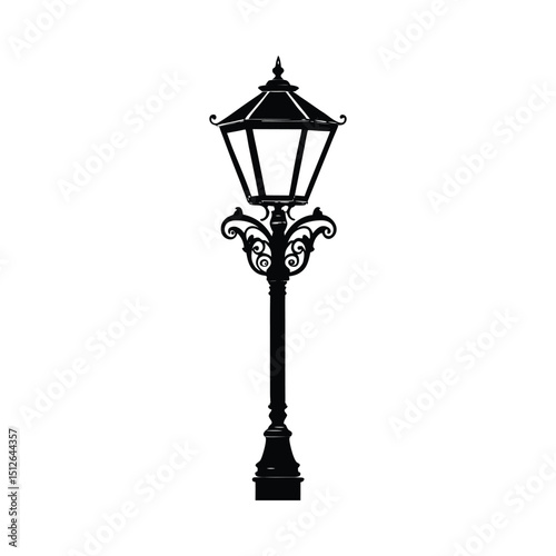 Ornate street lamp silhouette on white background