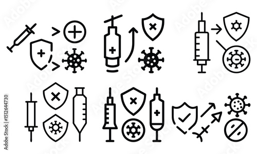 Vector medical icon set, black silhouette design illustration collection