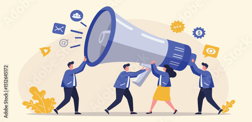 Marketing communication, announce promotion or communicate with employees, community or organization speech, loud voice or announcement concept, business people PR public relation 