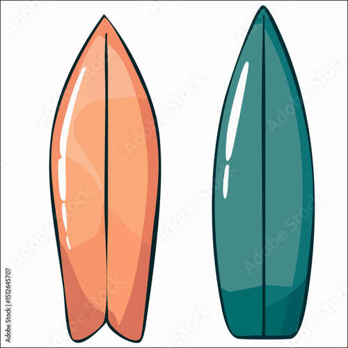 Cartoon Style Colorful Surfboard Illustration for Beach Summer Recreation Designs