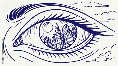 Generated AI Art Urban Dreamscape Reflected in the Eye