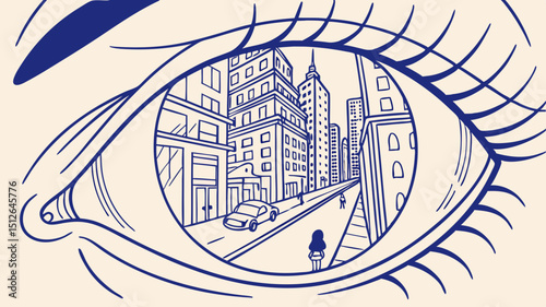 Generated AI Art Cityscape Reflected in the Eye - A Unique Perspective