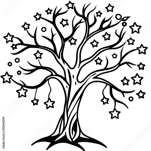Whimsical Fairy Tree in Forest – Vector on White Background