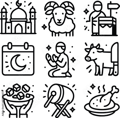 Eid  Al-Adha Outline Icon Set