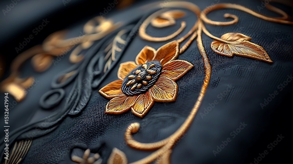 Naklejka premium Ornate Gold Floral Embossed on Dark Textured Surface